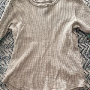FREE PEOPLE Gray Waffle Knit Long Sleeve Top